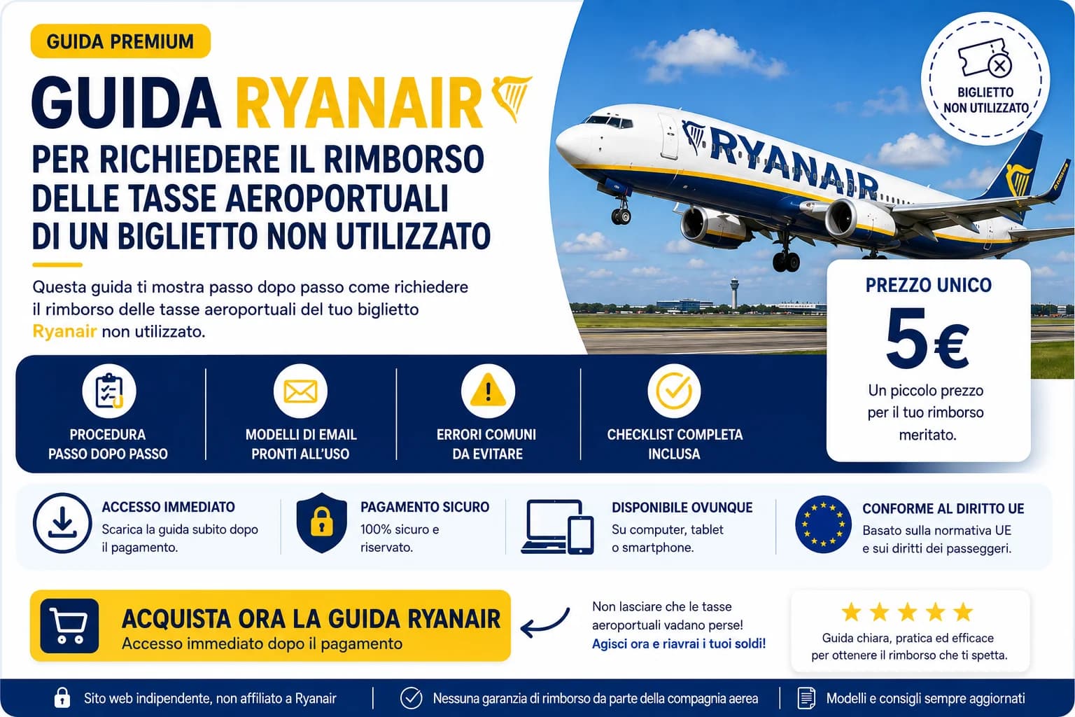 Guida Ryanair per richiedere il rimborso delle tasse di un biglietto non utilizzato