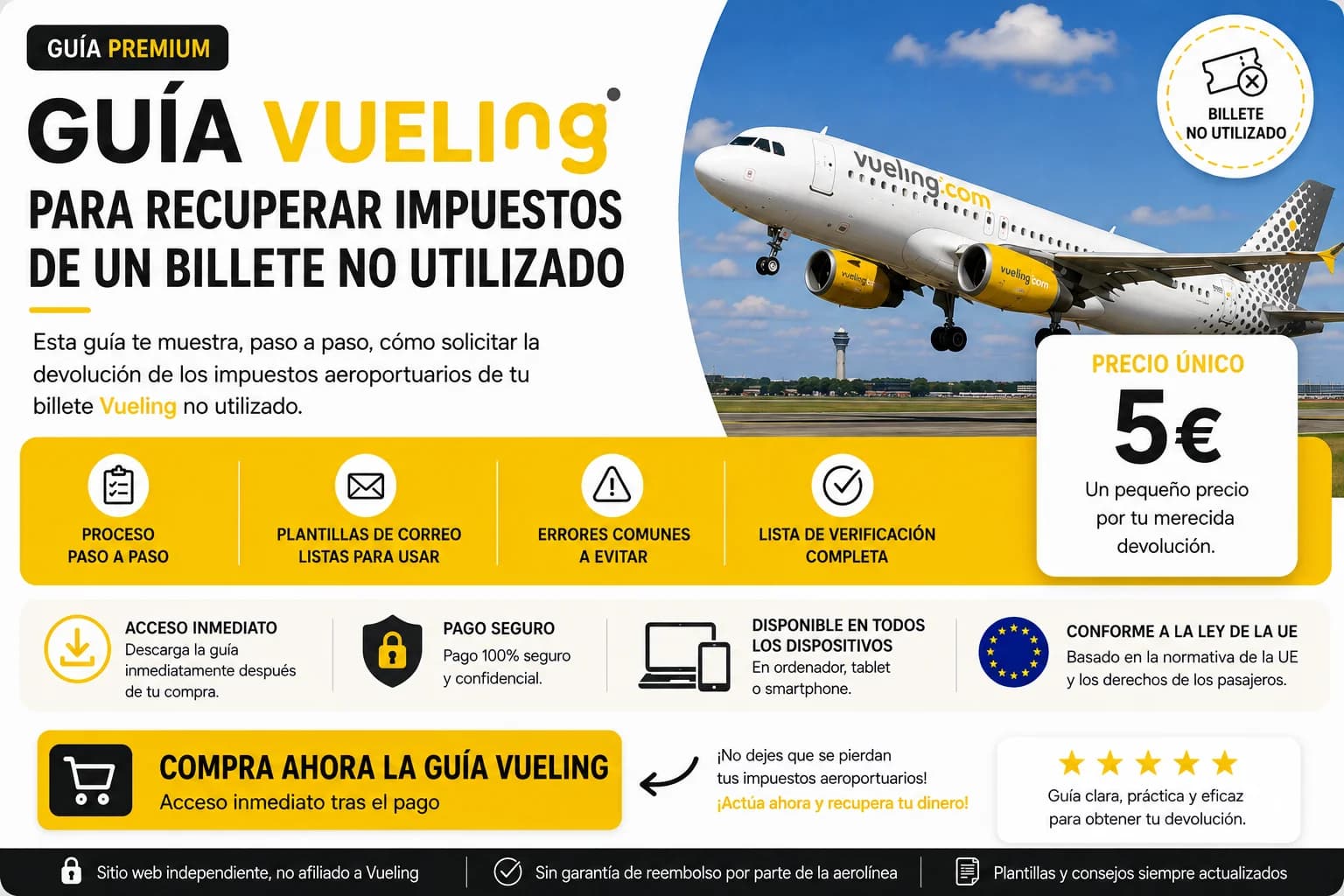 Guida Vueling per richiedere il rimborso delle tasse di un biglietto non utilizzato